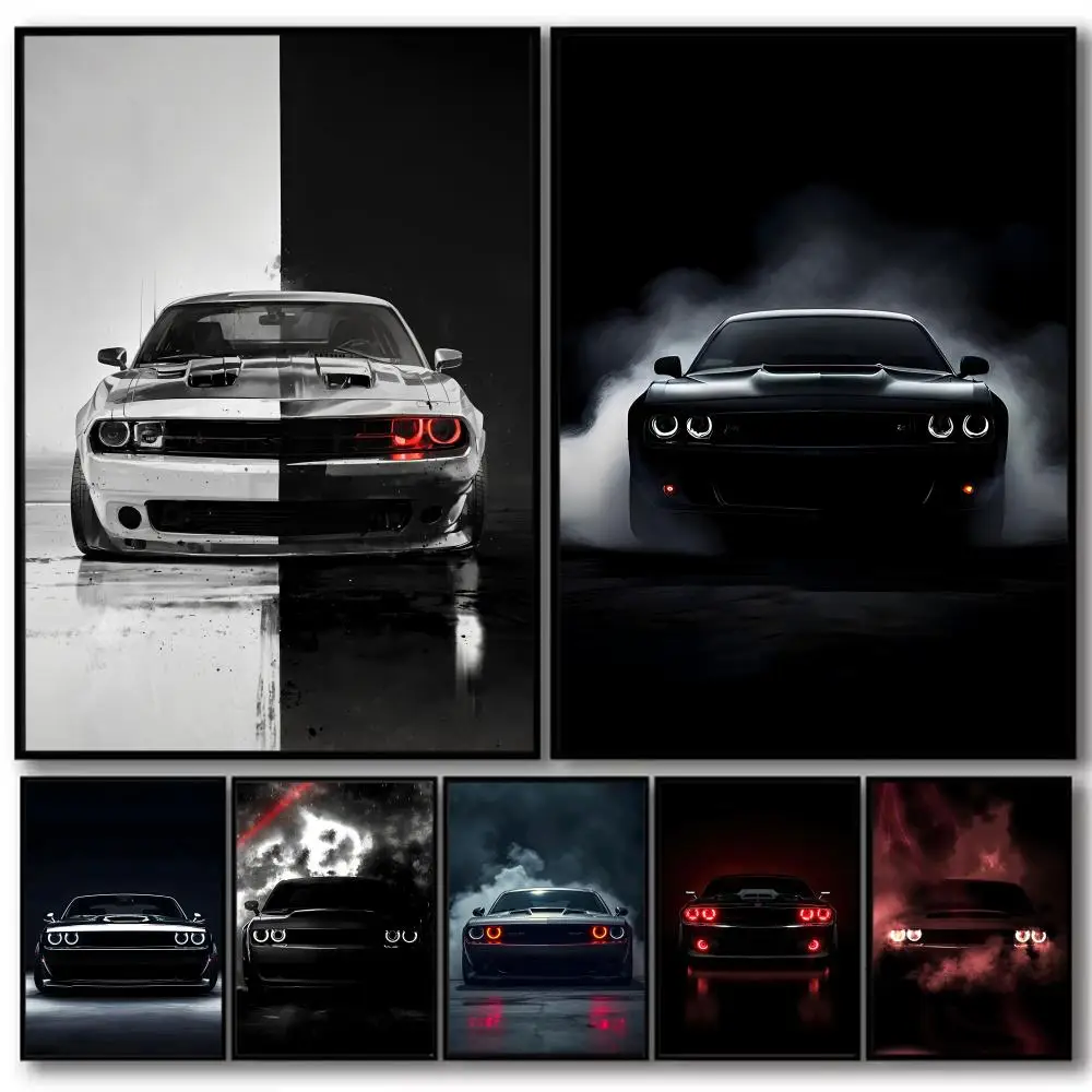 Dream D-Dodge Supercar Painting Calligraphy High-Quality Cotton Canvas Poster Wall Art for Living Room Modern Coffee House Decor
