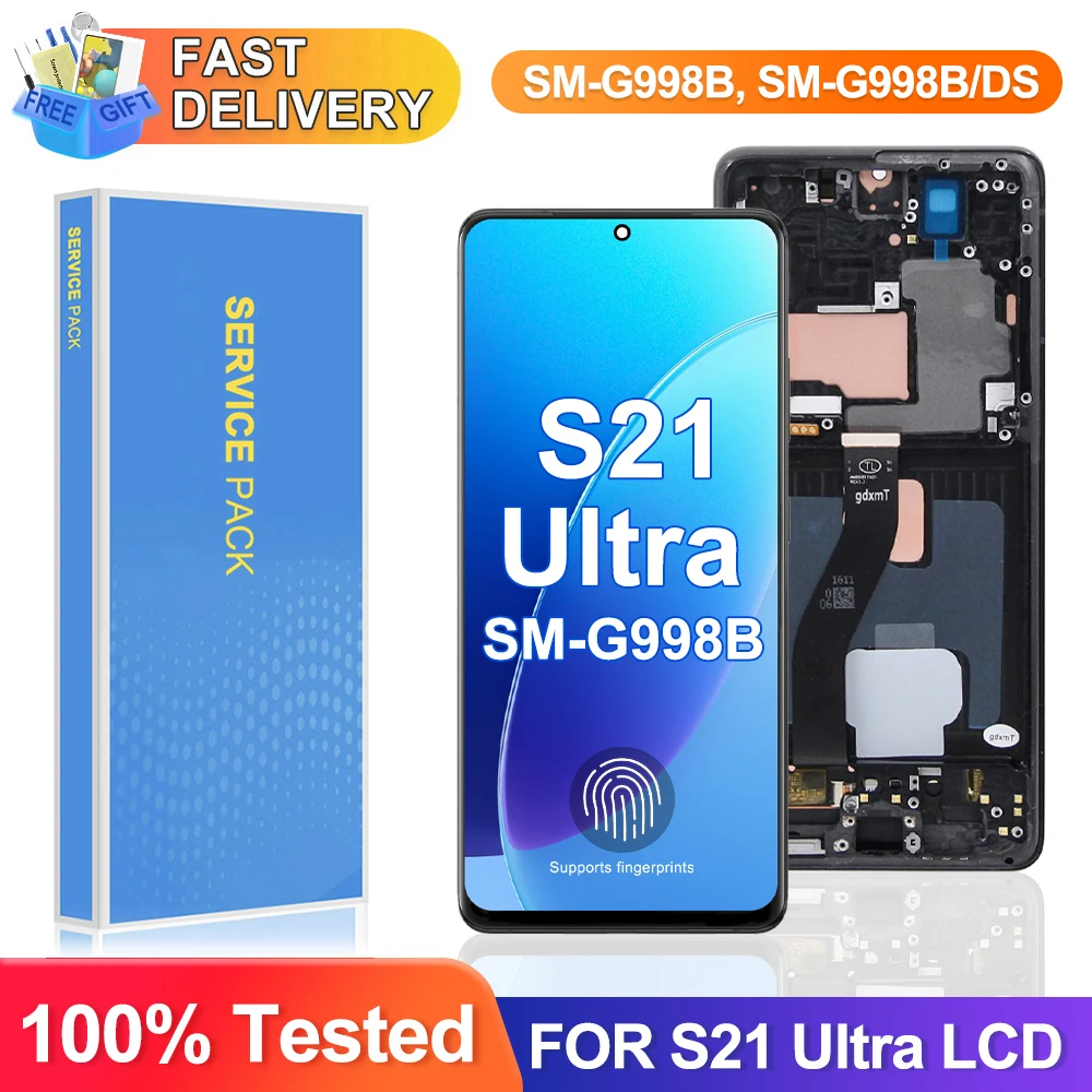 S21 Ultra AMOLED Screen Replacement for Samsung Galaxy S21 Ultra 5G G998B G998B/DS Lcd Display Digital Touch Screen with Frame