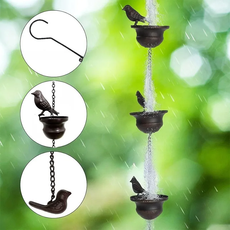 Iron Art Drainage Decorative Bird Rain Chain Outdoor Courtyard Garden Vintage Metal Hanging Ornament Gardening Supplies
