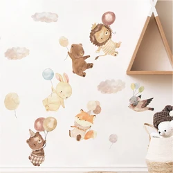 Cute Cartoon Animal Lion Fox Rabbit Balloon Nursery Wall Stickers for Kids Rooms Children Baby Room Decor Wall Decals Wallpaper
