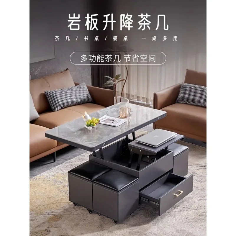 Two-in-one living room with a lifting coffee table and a dining table, and a small household in one.