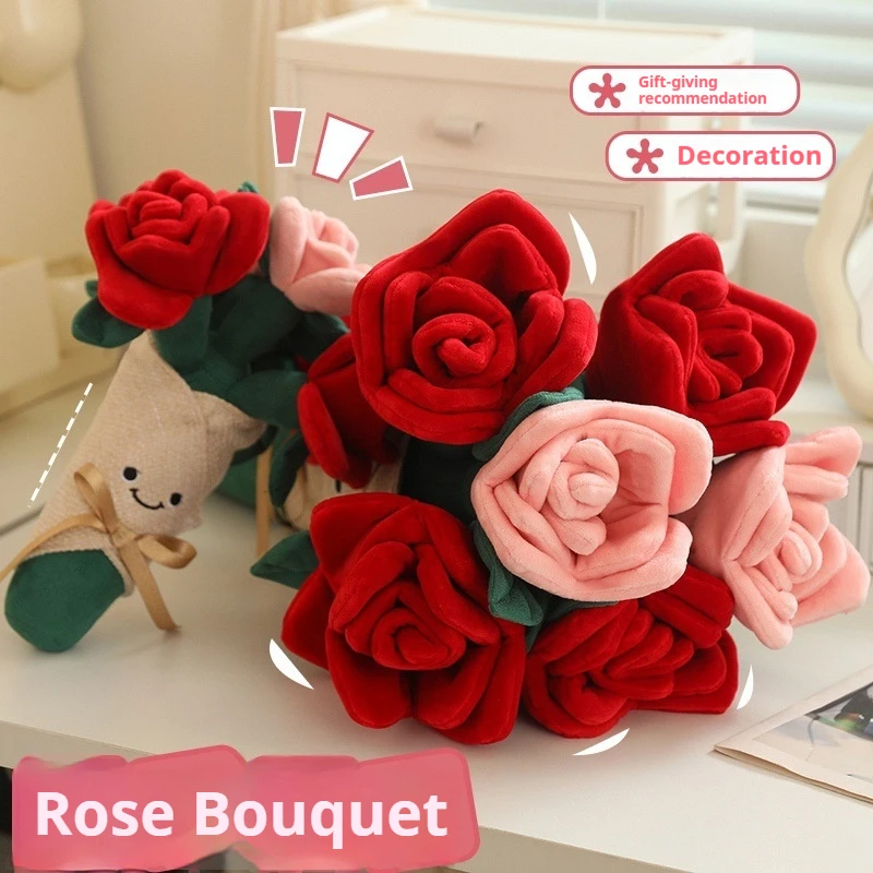 Apricot Lamb 28/50cm rose bouquets Valentine's Day gifts plush doll rose engagement home decorations cat toys holding flowers