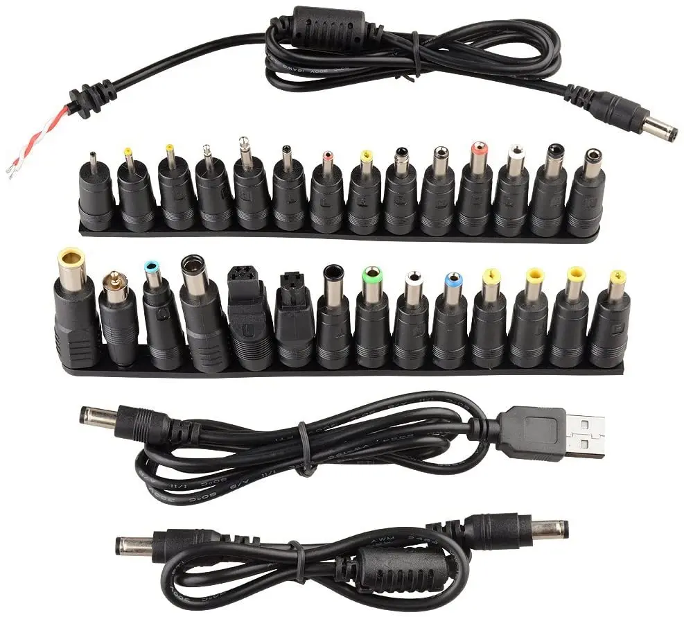 Dc Charging Cable, with 28pcs Different Size DC Famale 5.5x2.1mm to Male Plug Tips and 3pcs USB Cable or DC to DC Cord