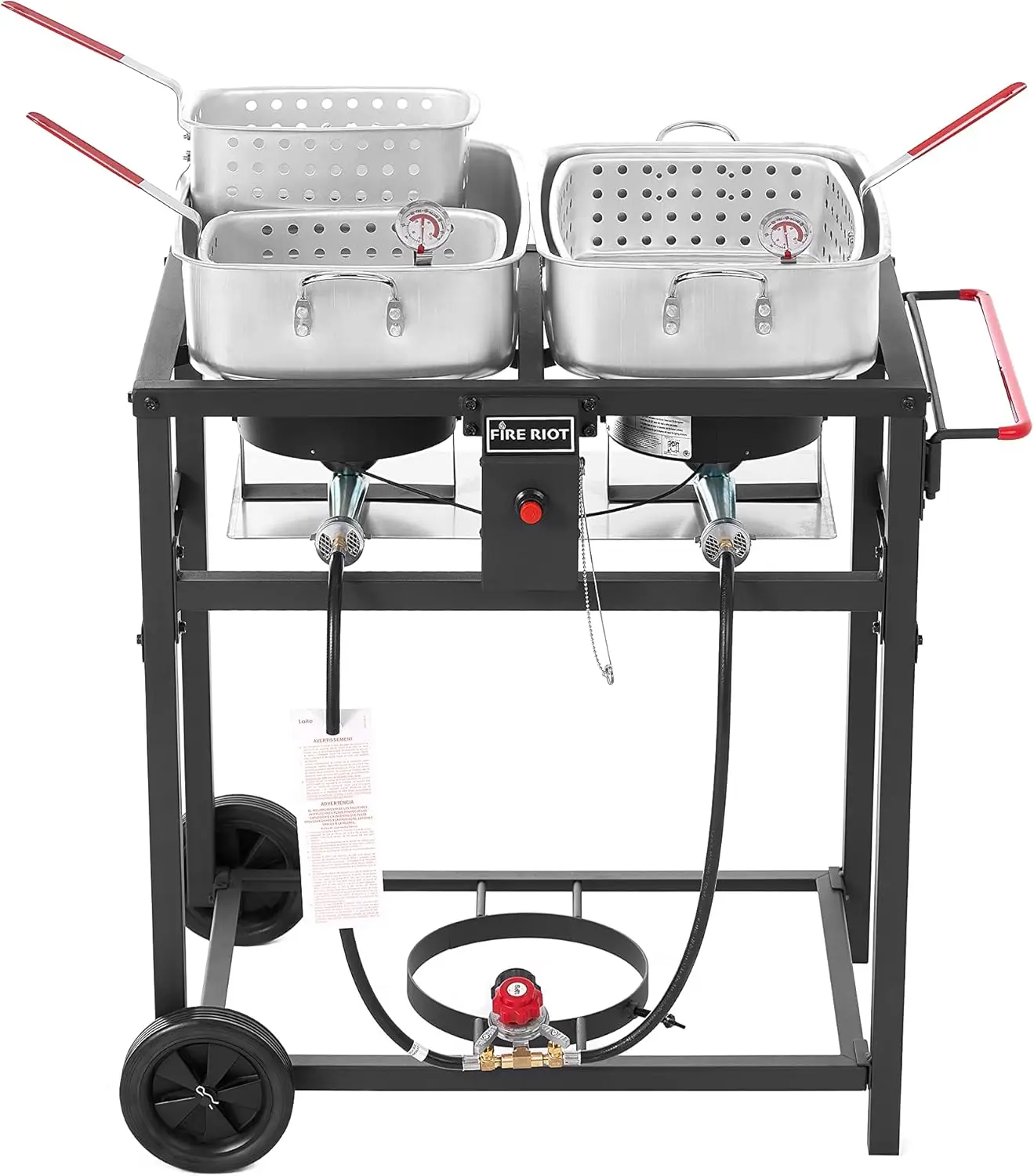 Propane Outdoor Double Burner Deep Fryer Cart 2-18QT Aluminum Pots & Frying Baskets, Best for Fish Fry, Wings, Fries, Canjun Fry