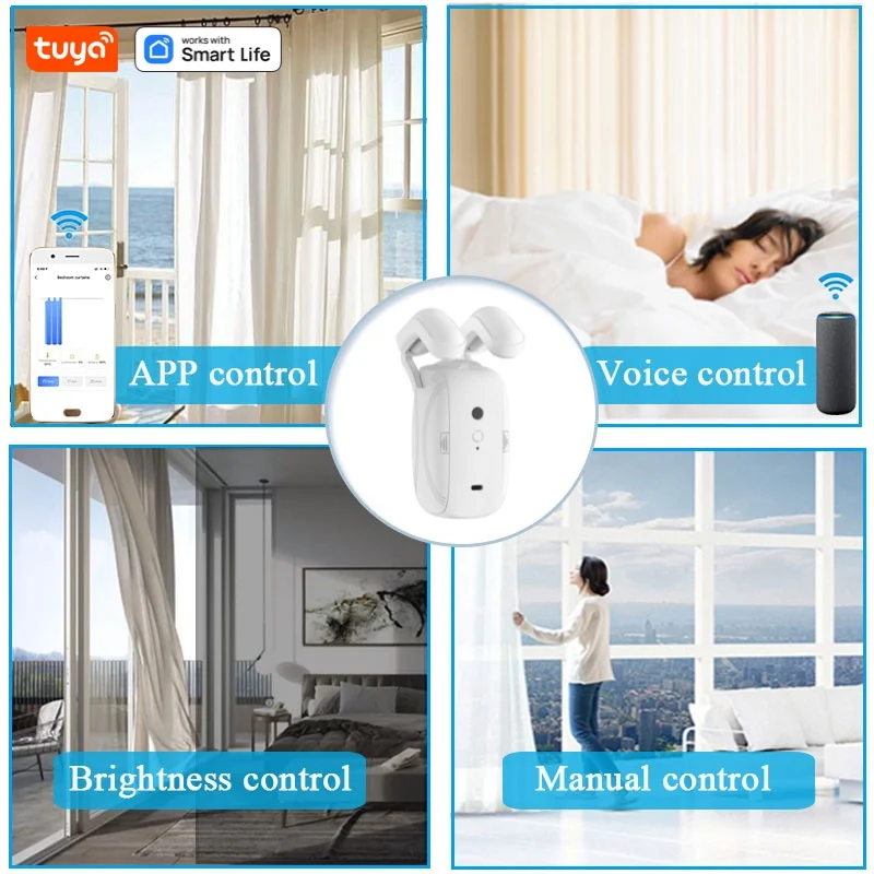 1/2PCS Tuya Smart Wifi Curtain Robot (with gateway), Roman Rod Track, APP Remote Control,Voice Control，Single/Double Opening