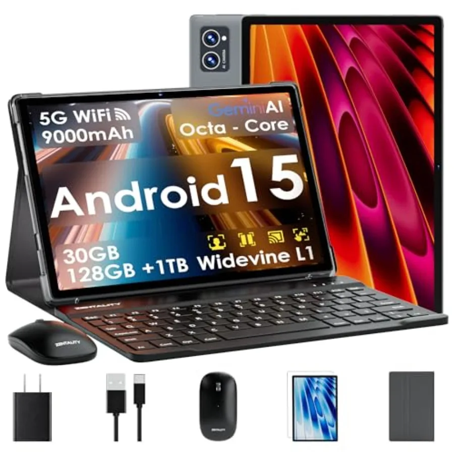 

Планшет Android 15 с диагональю 10 дюймов, клавиатурой, 30 ГБ ОЗУ + 128 ГБ ПЗУ (расширяемо до 1 ТБ), IPS-дисплеем, восьмиядерным процессором, аккумулятором 9000 мАч (модель 2026 года)