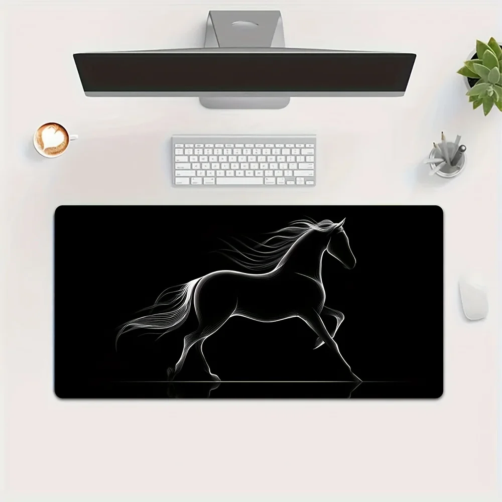 

The extra-large anti-slip horse pattern black background mouse pad is suitable for home use in gaming and computer workstations