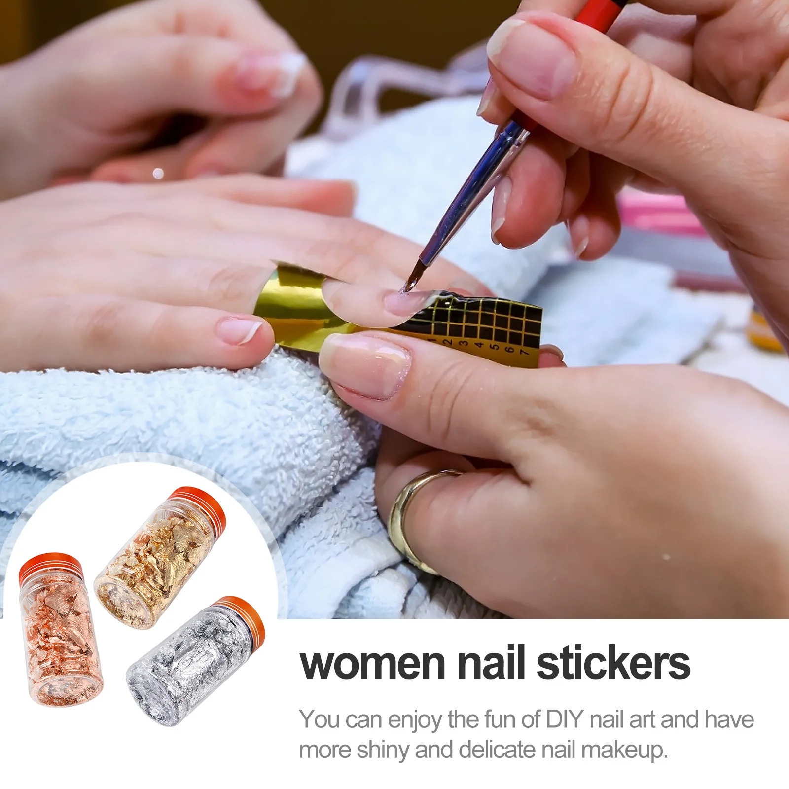 

3pcs Nail Art Accessories Imitation Gold Leaf Foil Flakes Crafts Decor Supplies DIY Shiny Tin Women Stickers Decals Parties