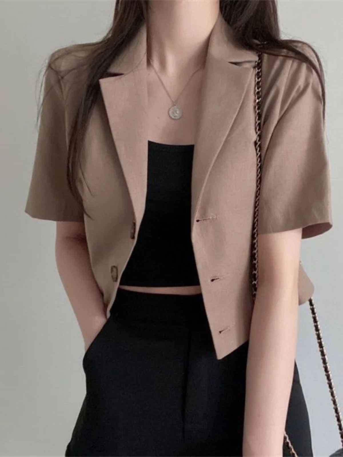 

Korean Sle Casual ort Sve Pure Color Small Suit Women Summer Thin Loose ort Coat Ele Outerwear Small Size Top