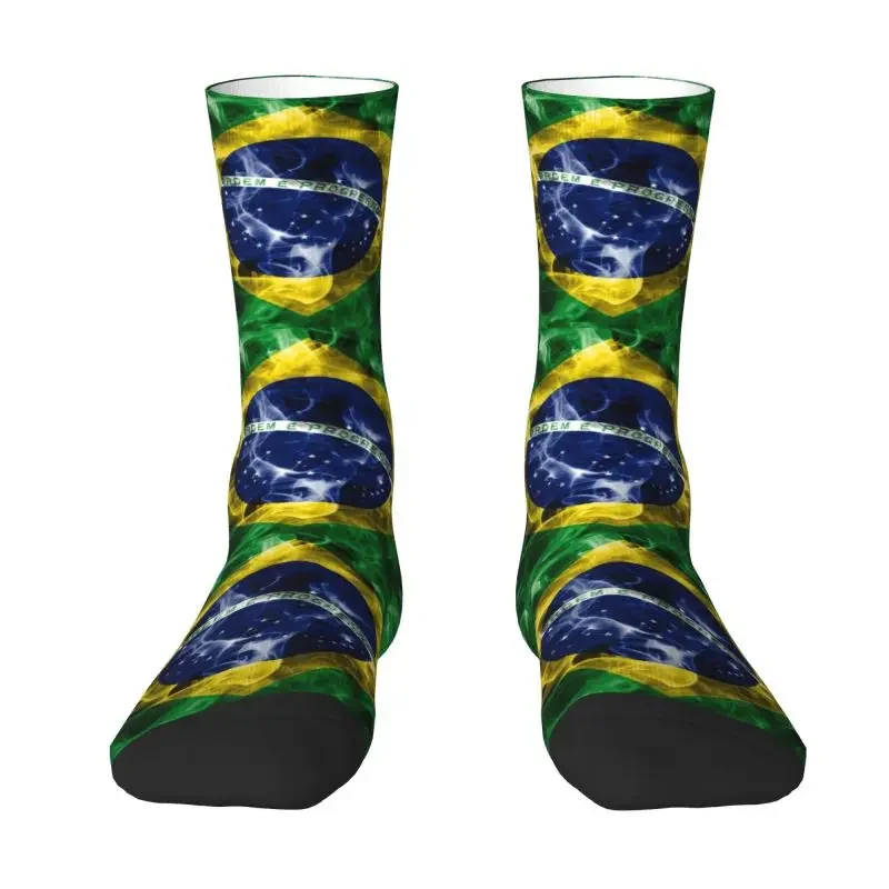 Brazilian Flag Men Women Crazy Crew Socks Unisex Cool 3D Print Brazil Dress Socks