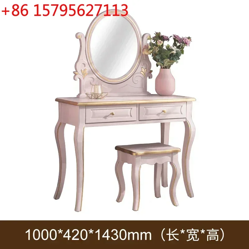 

Новый розовый туалетный столик для спальни с зеркалом и табуретом, американский прикроватный столик для макияжа в главную спальню