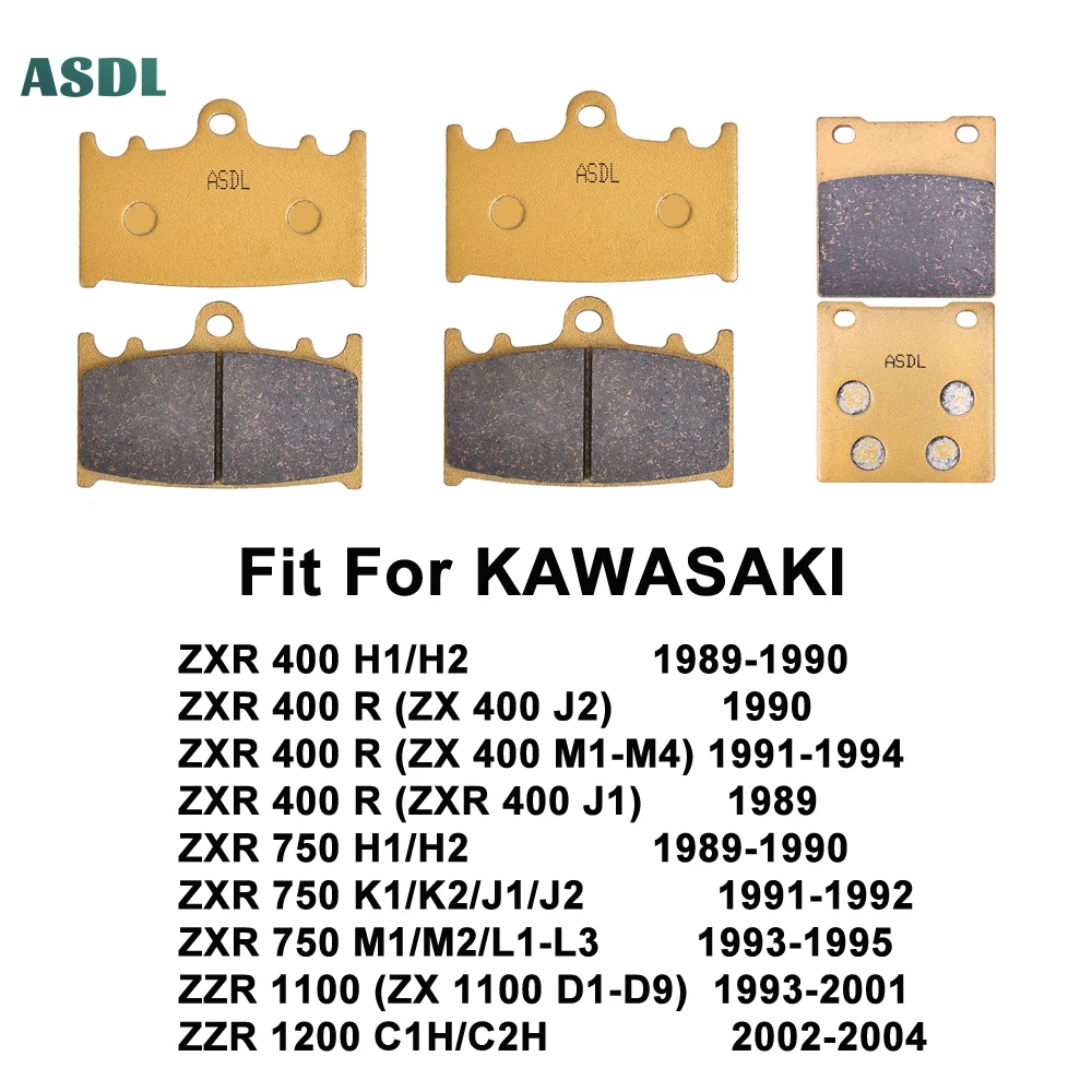 Motorcycle Front Rear Brake Pads Kit For ZXR 400 H1/H2 89-90 ZXR 400 ZXR400R ZX400 90-1994 ZXR750 ZZR 1100 ZX1100 ZZR1200 02-04