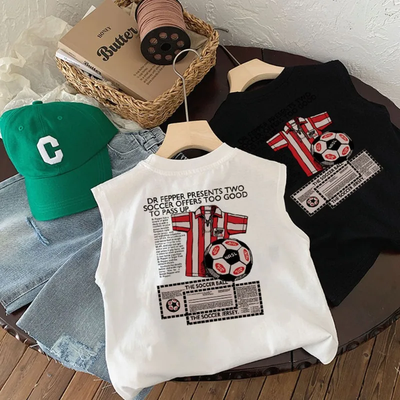 Bellbell Summer Children Boys Vest Muslin Thin Cartoon Letter Infant Babys Boys Tank Top 1-10Yrs Kids Boys Sleeveless Tees Shirt