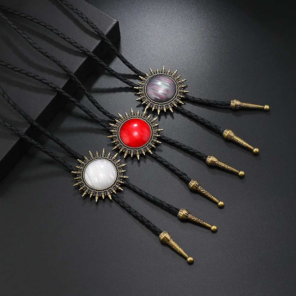 New Alloy Pendant Leather Bolotie for Men and Women Vintage Style Necktie Accessories Fashion Jewelry Gifts