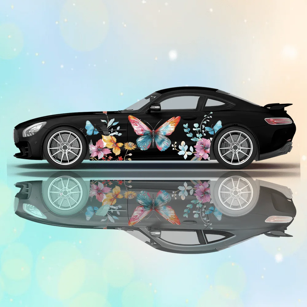 

Colored Butterfly Flowers Car Vinyl Wraps Decal Self-adhesive PVC Sticker Suitable for Trucks SUV Decoration Auto Accessories
