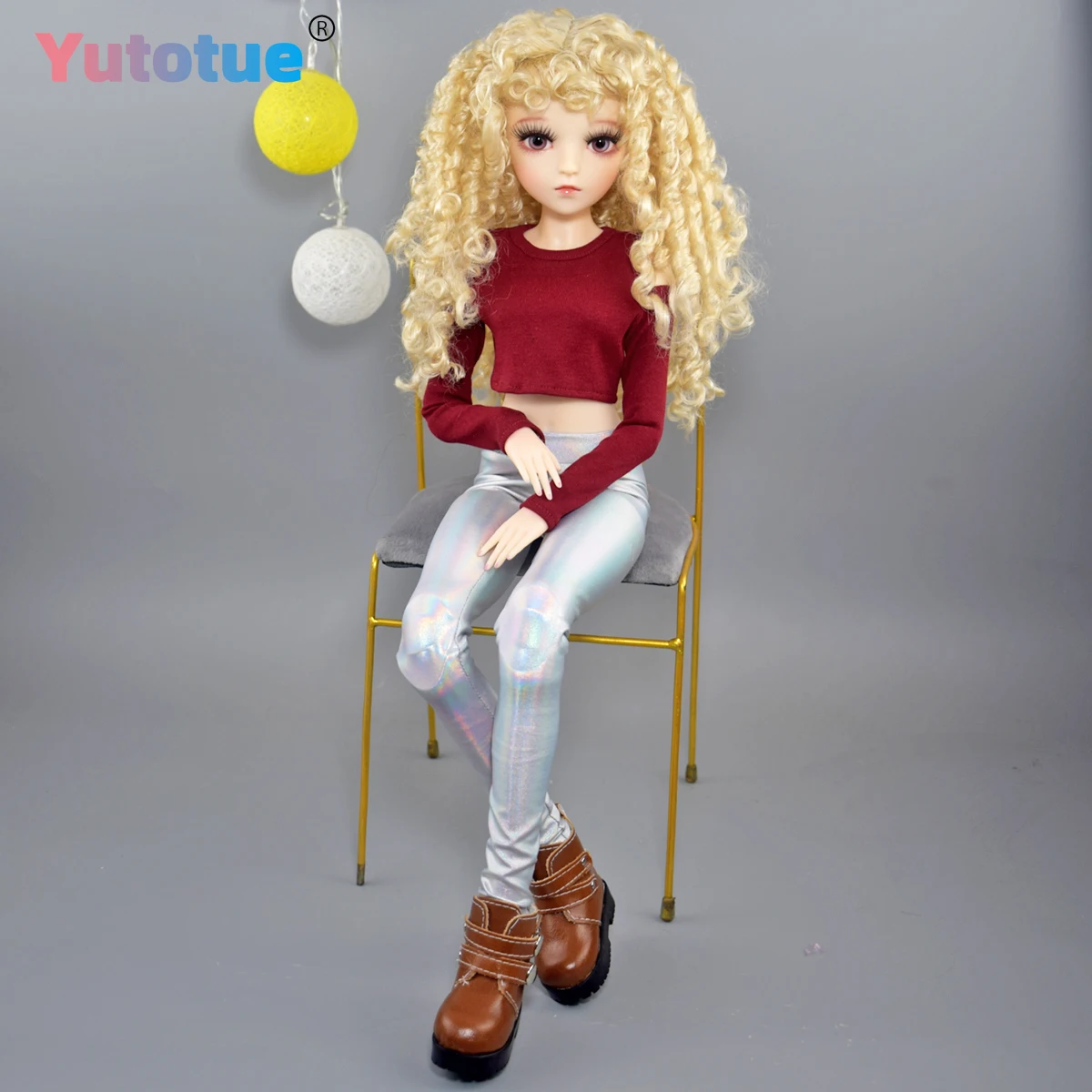 YUTOTUE 60cm Height Girl Doll Blonde Curly Wigs Clothes Pants Shoes Full Set 1/3 Scale BJD Doll Toy