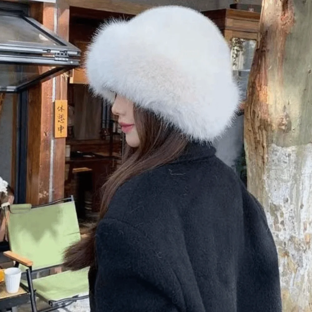 Retro Warm Cap Faux Fur Mink Hat Korean Style Bucket Hat Basin Cap Solid Color Solid Beanie Warm