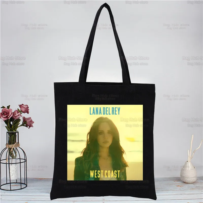 Lana Del Rey-bolso de hombro de lona para mujer, bolsa de mano de lona, color negro, ecológico, solo para la vida, informal