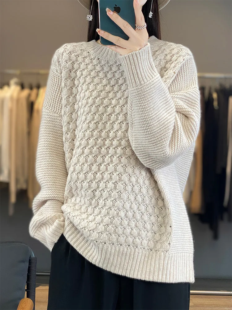 

Light Luxury 100% Merino Wool Women Sweater Autumn Winter Solid Knitwear Fashion Pullover Long Sleeve Clothing Tops Soft Jumper