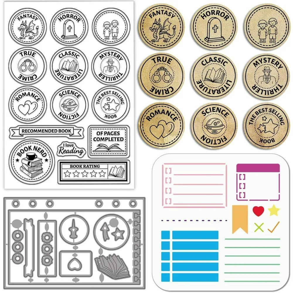 Lesestempel, transparente Stempel, Stanzformen, PET-Malschablonen für die Kartenherstellung, Buch, Briefmarke, Metallstanzungen