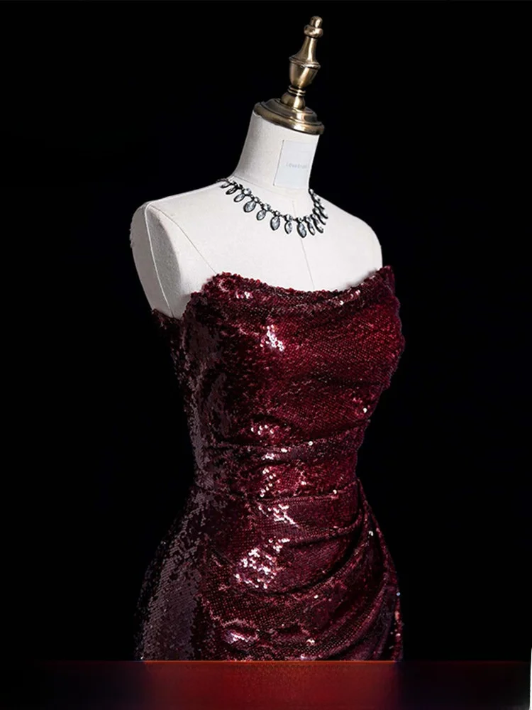 

Элегантное красное длинное платье с пайетками для подружек невесты, женское вечернее платье с открытыми плечами для свадебной вечеринки, банкета, торжества, высококачественное, роскошное.