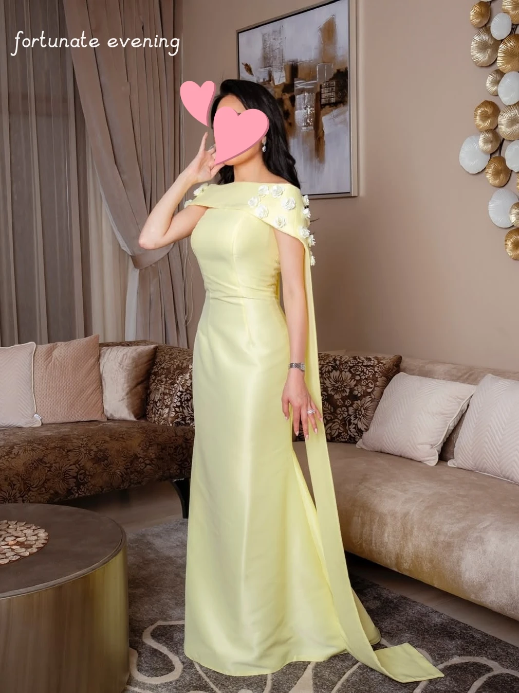 Fortunate Evening Elegant Vintage Sweet Yellow Flowers Beads Boat Neck Customized Formal Occasion Prom Dress Evening Party Gowns