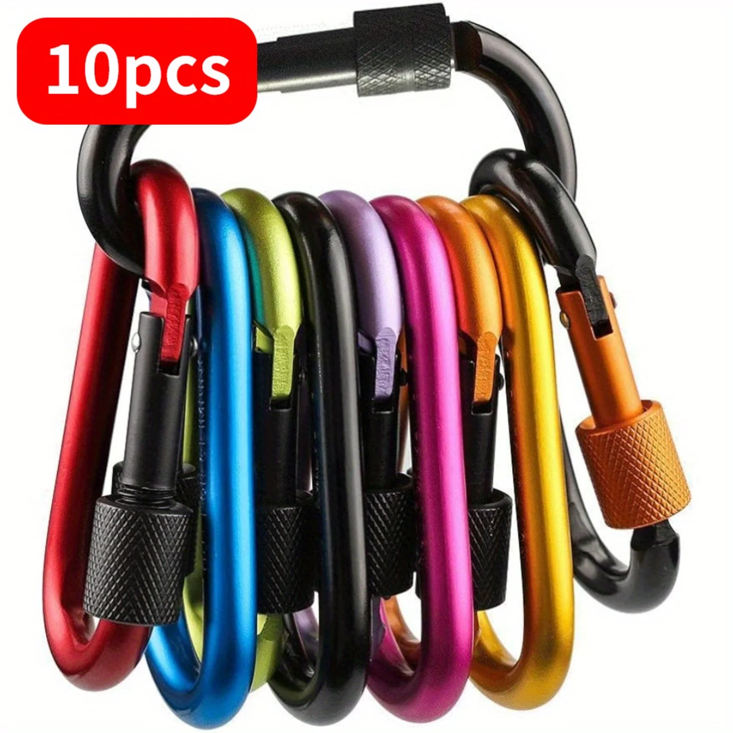 10pcs Vibrant Carabiner Hook Set - Secure Locking Aluminum Alloy D-Shaped  for Backpacks, Keychains, Camping, Fishing, Hammock,