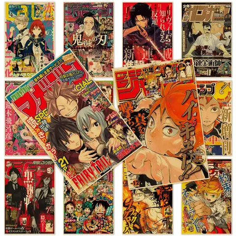 Japanese Anime Wall Art Demon Slayer Black Clover Fairy Tail Posters Kraft Paper Prints for Home Decor