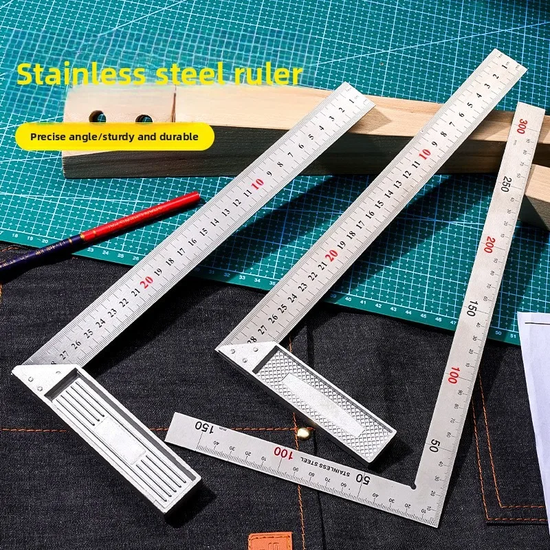 300/500mm Aluminum Alloy Square Ruler Right Angle 90° Turning Ruler Woodworking Ruler Steel Turning Ruler Measuring Tools Gauge