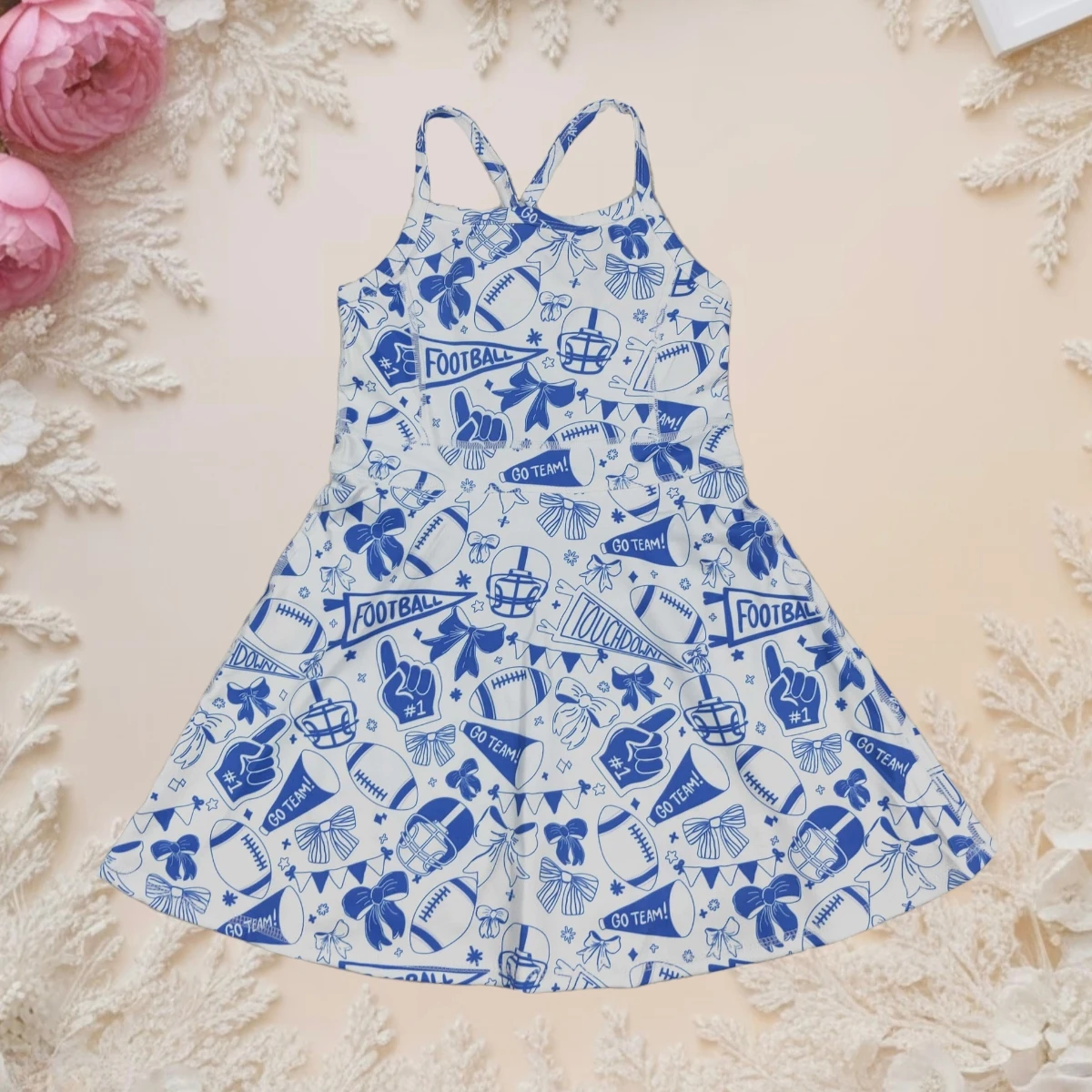 

Toddler Girl Dress Sleeveless Summer Dress Baby Girl Clothes Cute Football Print Bows Cheer Yoga Kids Clothing for Sports Party