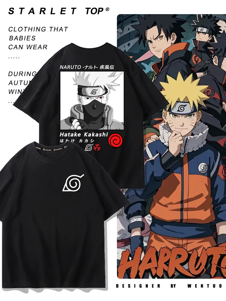 

Мужская футболка с короткими рукавами Naruto Collaboration Учиха Итачи Саске Наруто для мальчиков, модная летняя одежда из чистого хлопка, топы