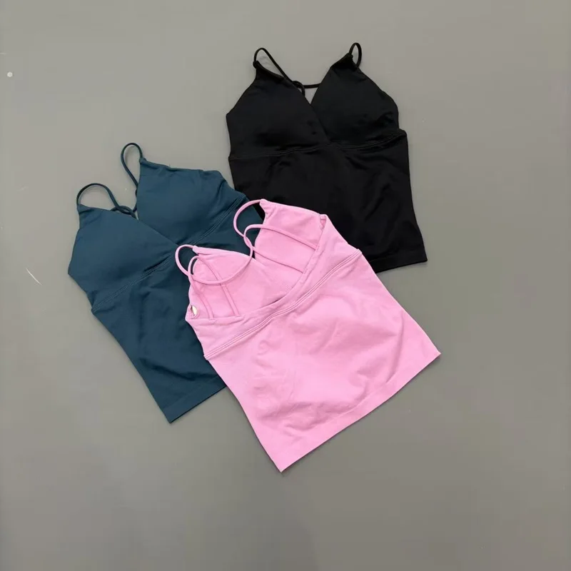 Vision Twist Front Longline Top Women Gym Tank Tops Quick Dry Thin Strap High Elastic Yoga Vest Push-up Running Fitness Clothing