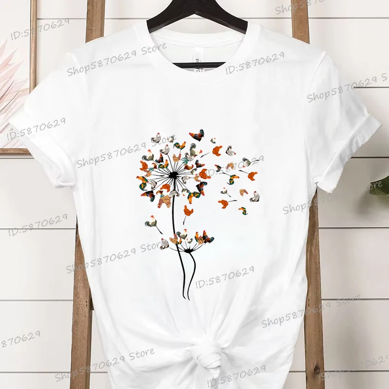 Little Chickens with Different Varieties T-shirts Women's Animal Dandelion T-shirts Short Sleeve Crew Neck Farmer Gifts Tops Tee