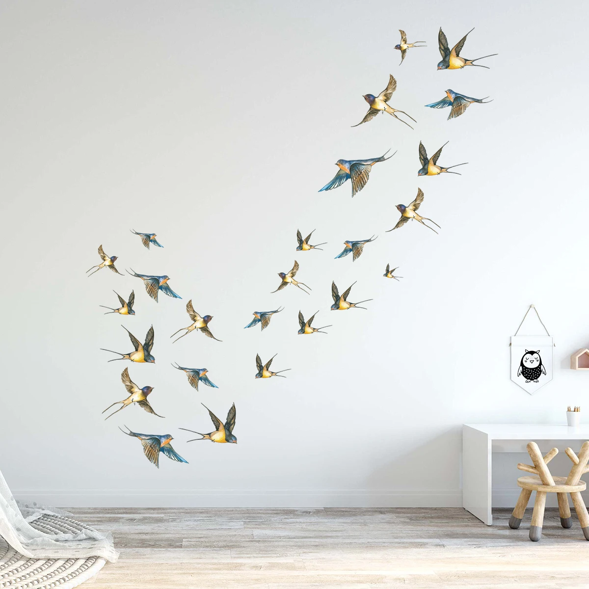 Autocollants muraux d'oiseaux multicolores, 4 pièces, accessoires de décoration pour la maison, salon, chambre à coucher, pépinière