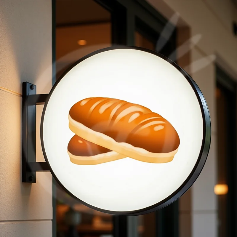 مخصص جولة مخبز الخبز للماء الاكريليك LED صندوق إضاءة الأعمال في الهواء الطلق تسجيل مزدوجة الوجهين الخلفية عرض الإعلان