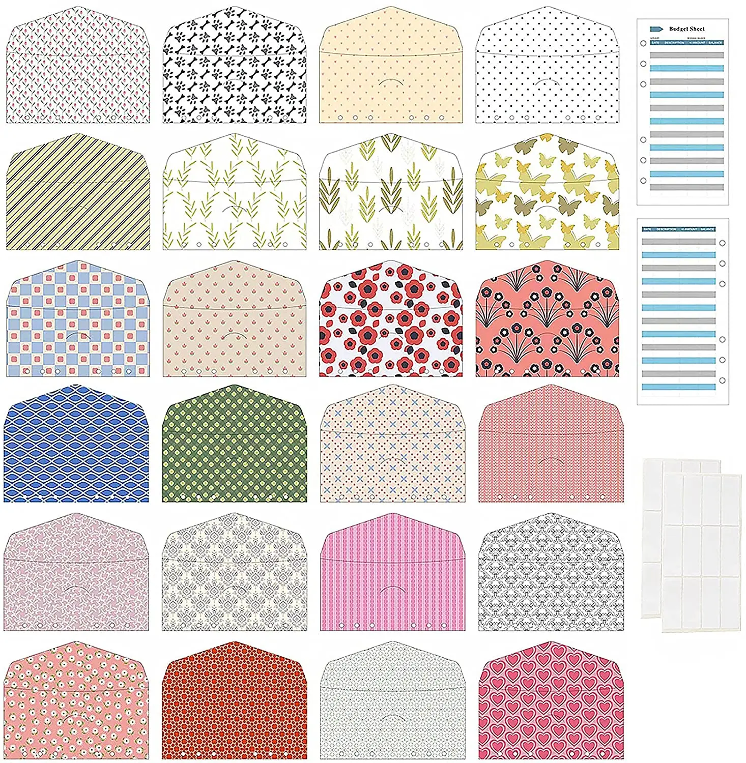 52 Pcs Assorted Colors A6 Budget Binder Envelopes and 24 Expense Tracker Budget Sheets,Cash Envelopes Inserts for Budget Planner