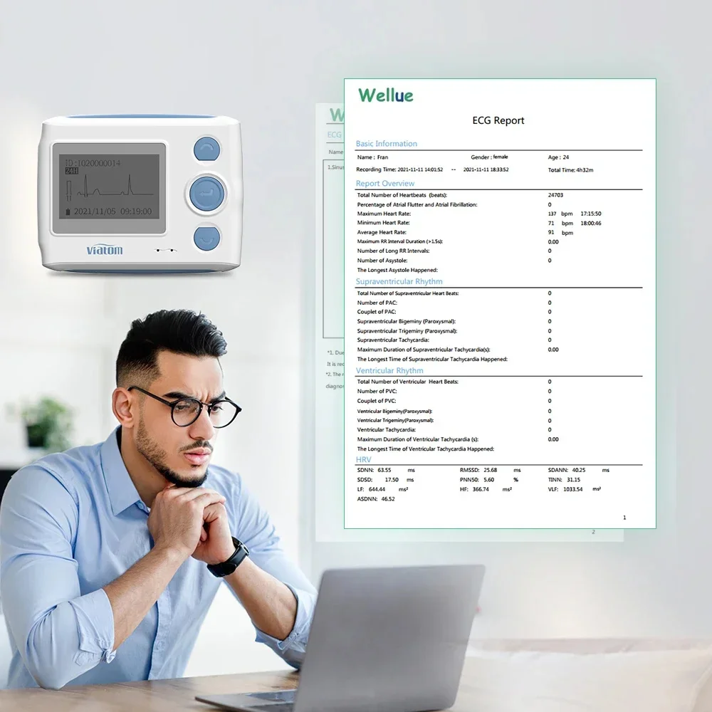 12 lead Holter monitor recorder 24-hour continuous monitoring ECG and heart rate device monitor ECG electrode data stora