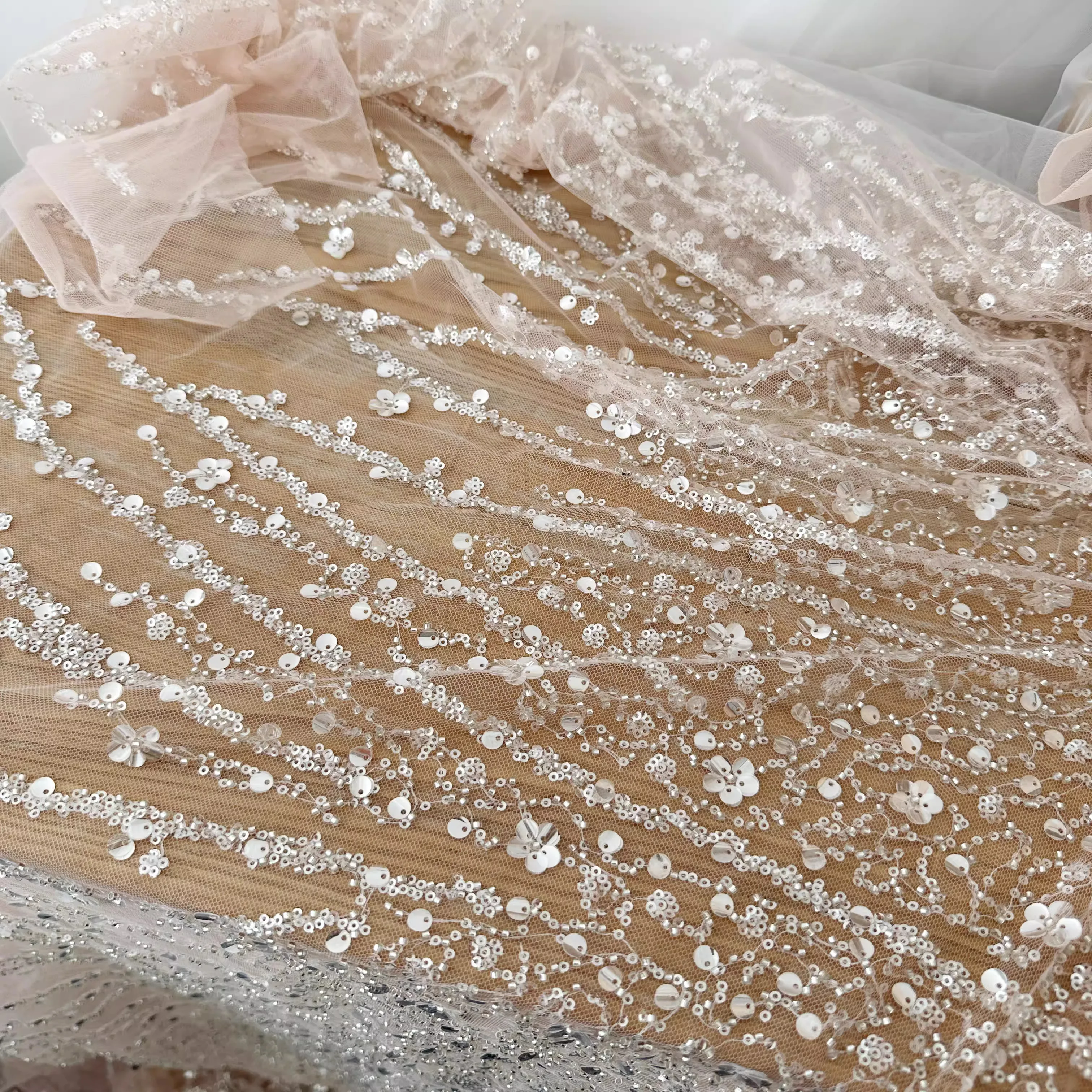 

1 ярд, 3D гвоздь, бисер, блестки, кружевная вышивка, ткань, высококачественное свадебное платье с вертикальными полосками, ткань для одежды