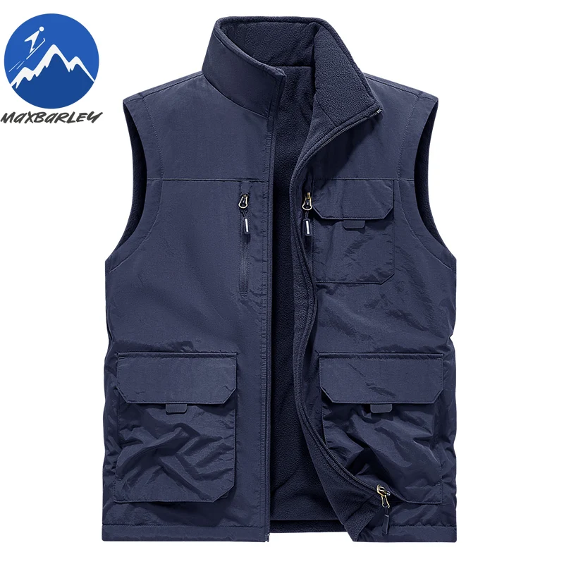 

Mens Fleece Lined Vest Stand Collar Hiking Sport Lightweight Stand Collar Jacket Wear on Both Sides Autumn Men Sleeveless Gilet
