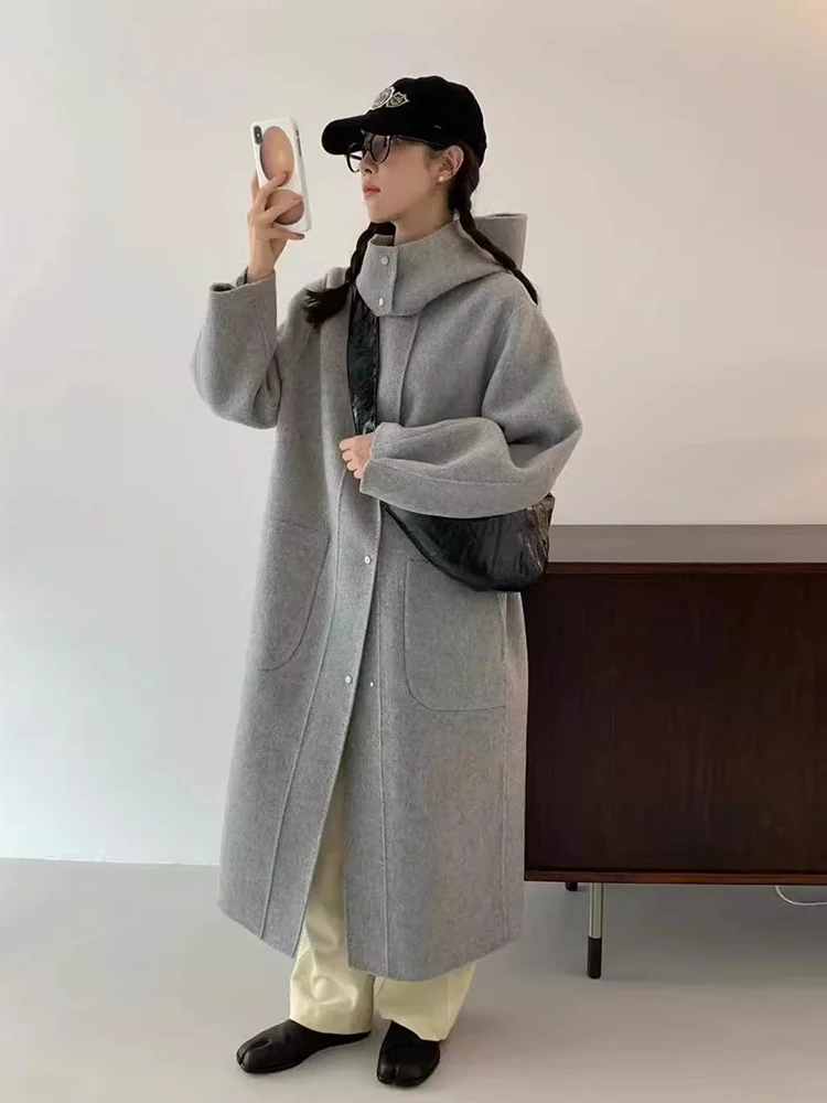 

Chic Double-Sided Camere Coat Women's Loose Fit Mid-Length Double-ket Lazy Sle Autumn Winter Outerwear Korean Sle