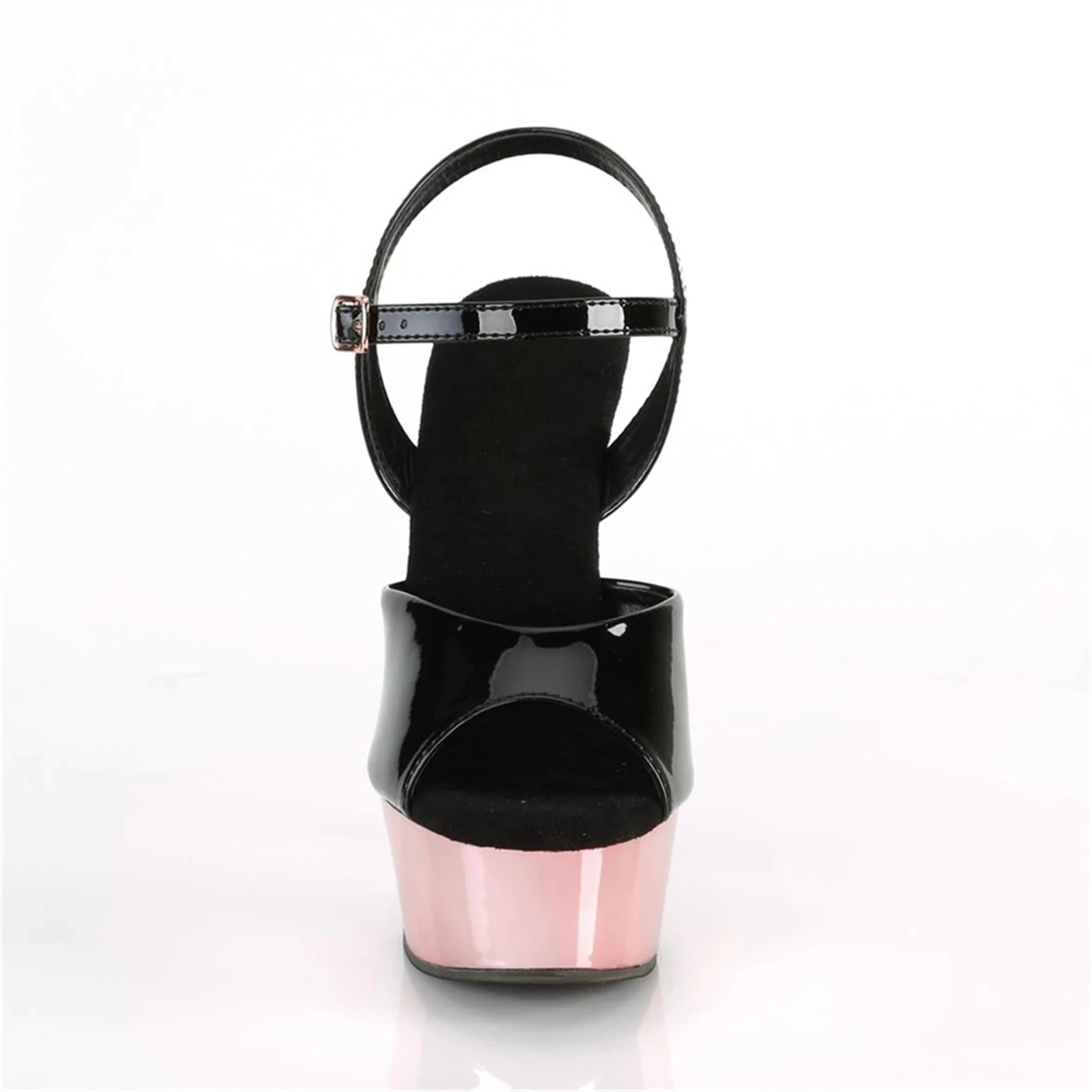Neo Gothic Heels 15cm - Black Patent Sandals w/ Floral Transparent Heel & Wide Ankle Strap Party Shoes