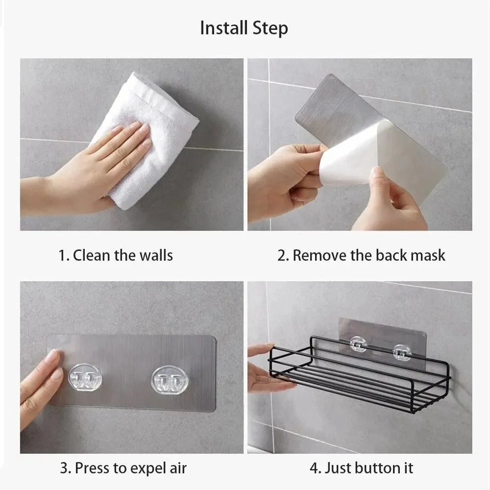 

Durable Wall Mount Bathroom Shelves Iron Space-saving Bathroom Storage Rack No Drill Multi-function Shower Organizer Kitchen