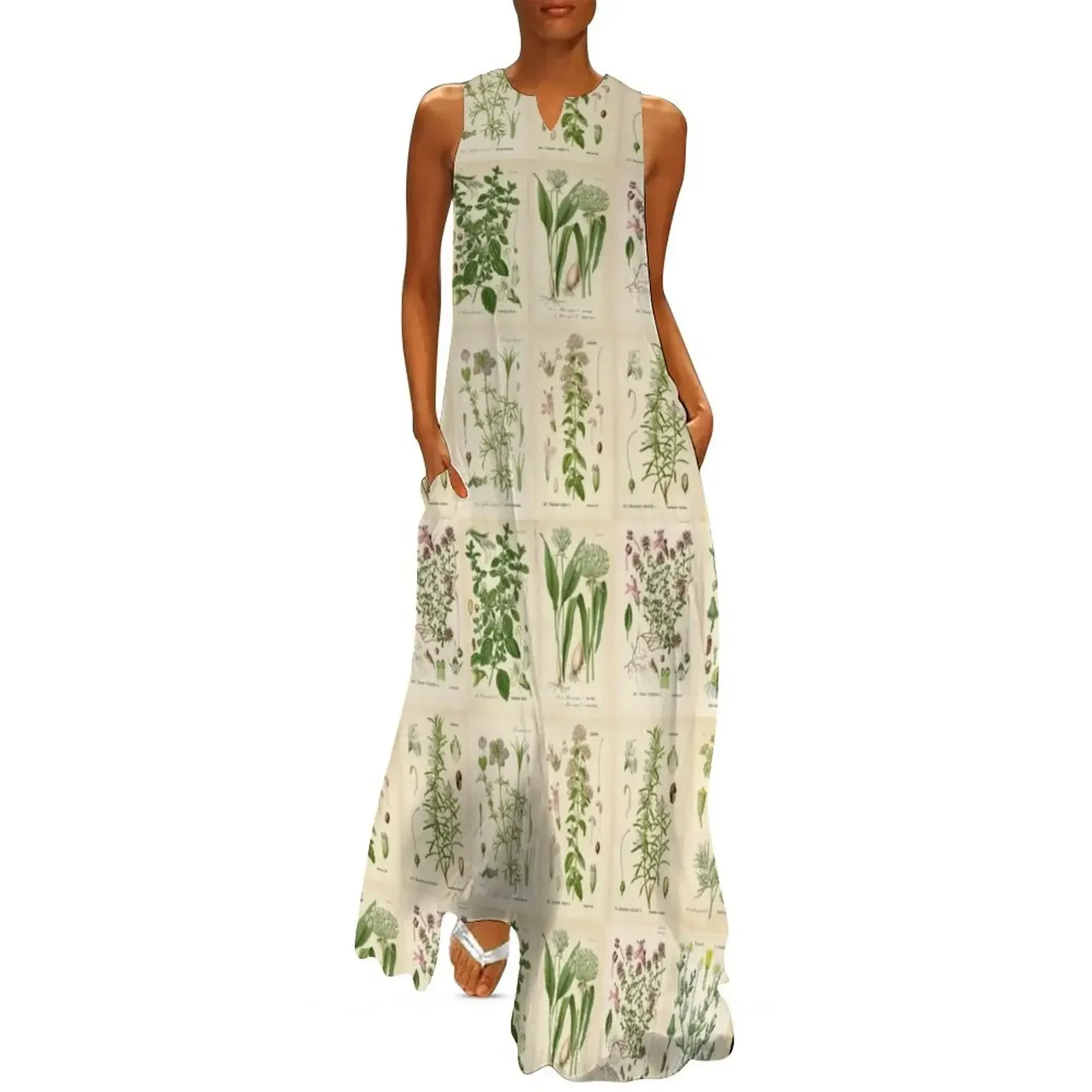 

Apothecary Herbs Vintage Botanical Plants Cottagecore Long Dress loose summer dress sexy dress for women Dresses