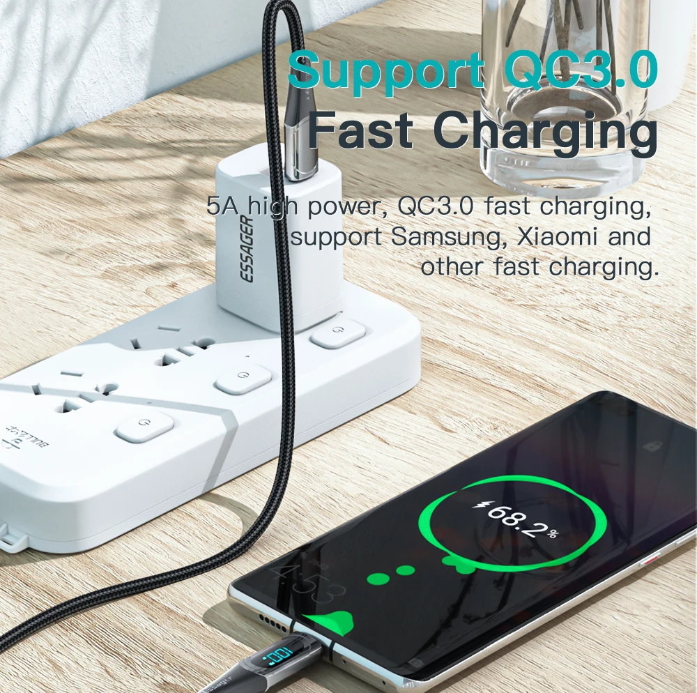 Essager USB Type C To USB C Cable 100W/5A PD Fast Charging Charger Wire Cord For Macbook Xiaomi Samsung Type-C USBC Cable  2M