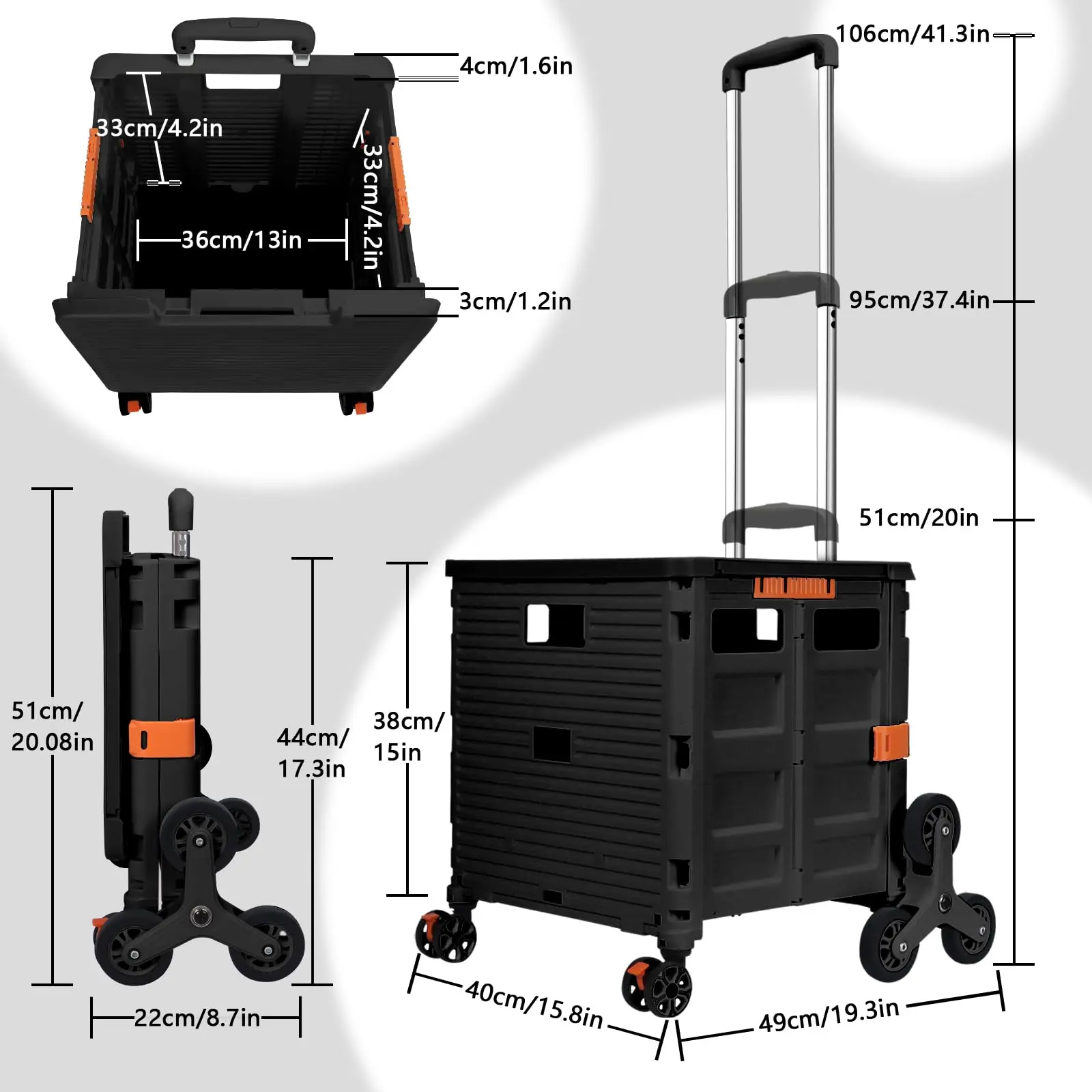 

SELORSS Foldable Utility Cart with Stair Climbing Wheels Rolling and Lid Wear-Resistant 360°Rotate Wheel Noiseless for shopping