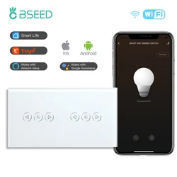 BSEED WIFI Dimmer Switch doppio LED dimmerabile Touch Light Switch pannello in vetro retroilluminato blu funziona con Google Tuya Smart Life