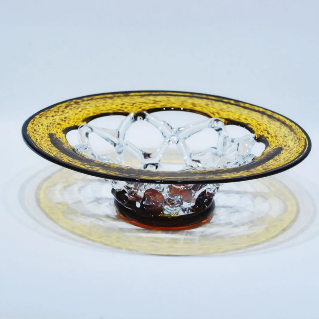 Brown glass ornament vase modern simple flower ware handicraft home dining table decoration cover bowl