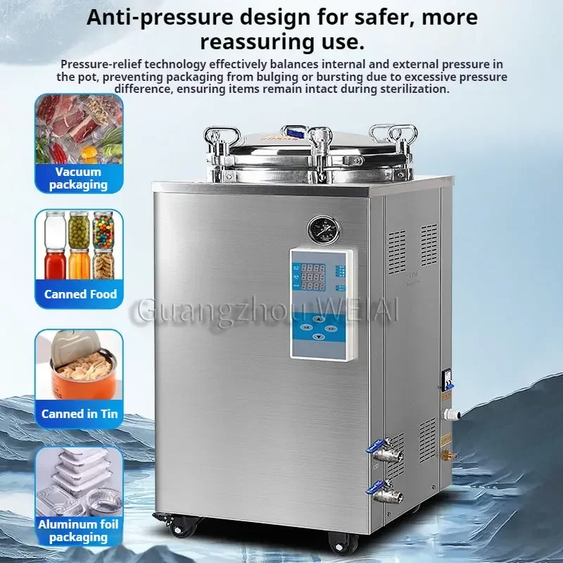 WEIAI Vertical Counter Pressure Autoclave With Air Compressor Fruits Canned Pet Food Packaging Aluminum Foil Bag Sterilizer