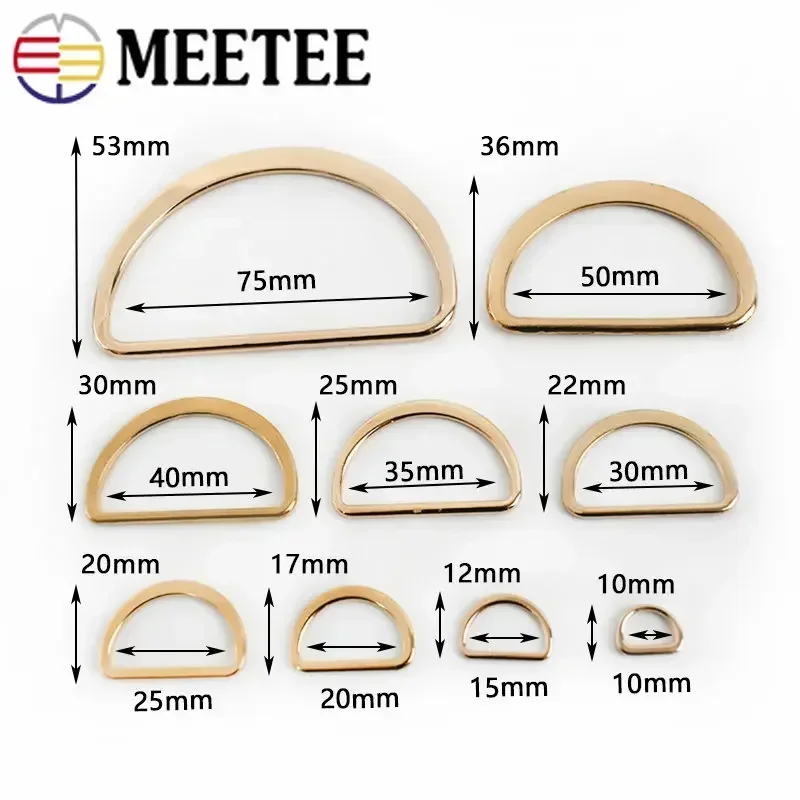 Meetee 10Pcs ID10-75mm Metal D Ring Buckles Bag Strap Closed Loop Connection Buckle DIY Webbing Rings Hook Clasp Sew Accessories