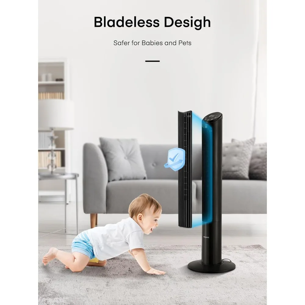 40'' Tower Fan for Bedroom, Quiet Bladeless Oscillating Fan with Remote Control, 12 Speeds, 4 Modes,12H Timer, LED Display